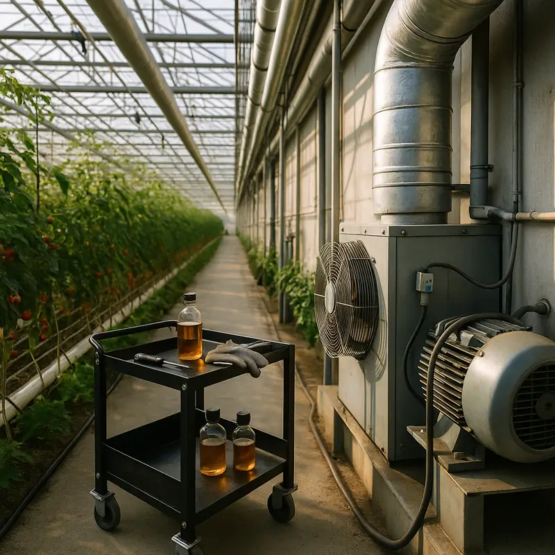 نگهداری پیش‌گویانه HVAC گلخانه با تحلیل ارتعاش و روغن